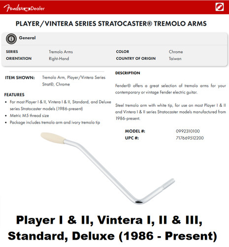 Real fender strat tremolo arm - fender,